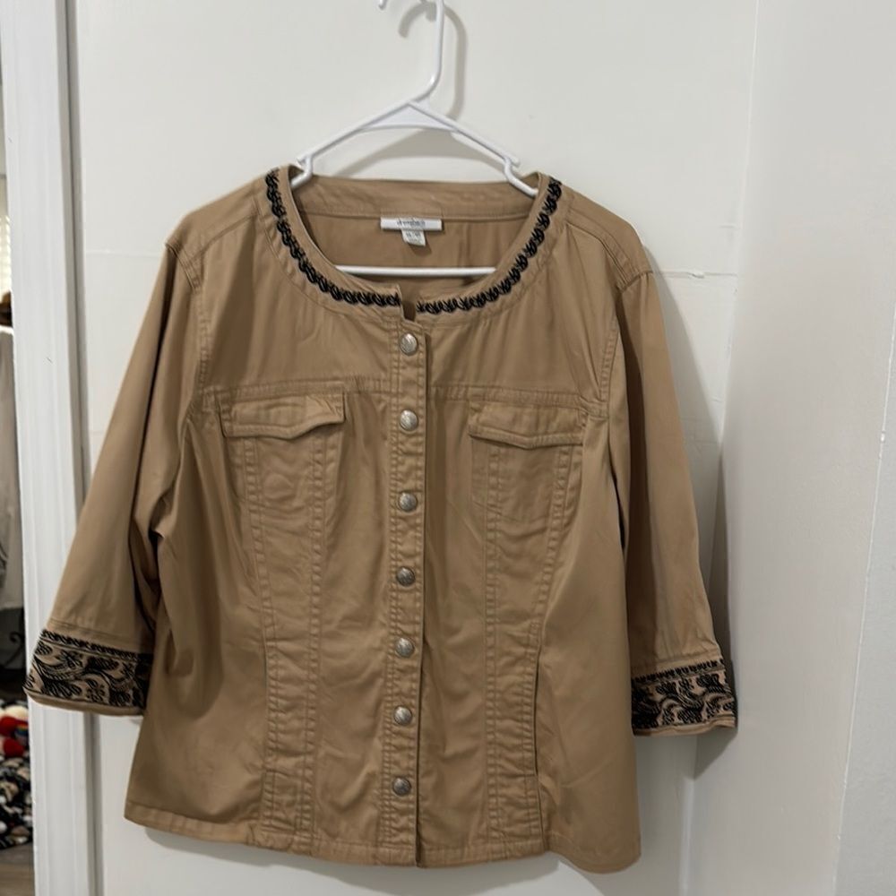 Dressbarn Women's Tan Jacket with Black Trim